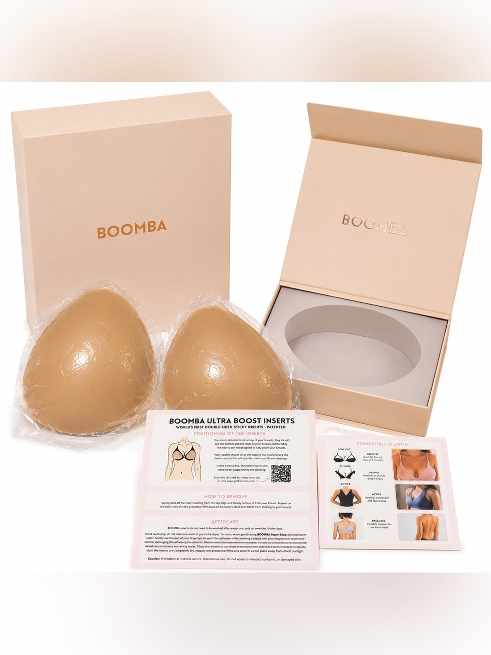 BOOMBA Ultra Boost Inserts Beige Size C Double-Sided Sticky Bra Inserts NIB